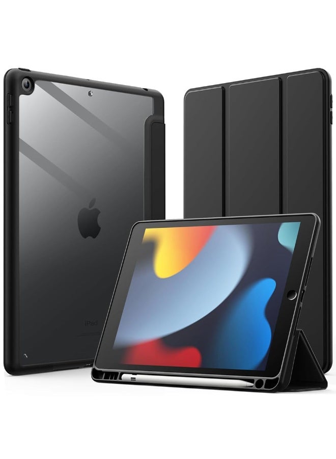 YoYoTech Case for iPad 9th Generation (10.2-Inch) (9th/8th/7th Generation, 2021/2020/2019) Supports Apple pencil 2nd Gen. Attachment and wireless charging, Clear Transparent Back Shell Slim Stand Shockproof Tablet Cover- (Black) - Image 1