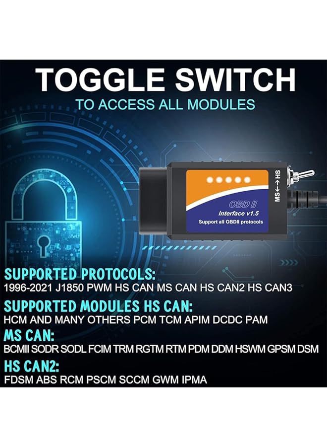 YARDHOBI Elm327 Usb Adapter Obd2 Scanner For Windows, Elmconfig Focccus Diagnostic Scan Tool With Ms-Can/Hs-Can Switch For Ford Lincoln Mazda Mercury Series Vehicles, Wireless Obd Car Code Reader - Image 4