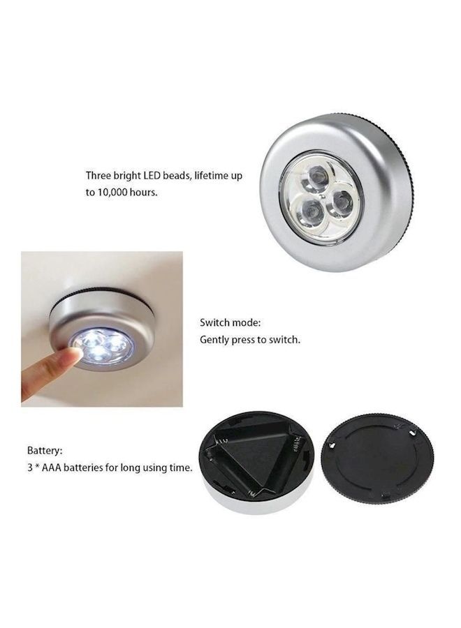 NIBEMINENT 3 LED Closet Cabinet Lamp Battery Powered Wireless Stick Tap Silver  - Image 2