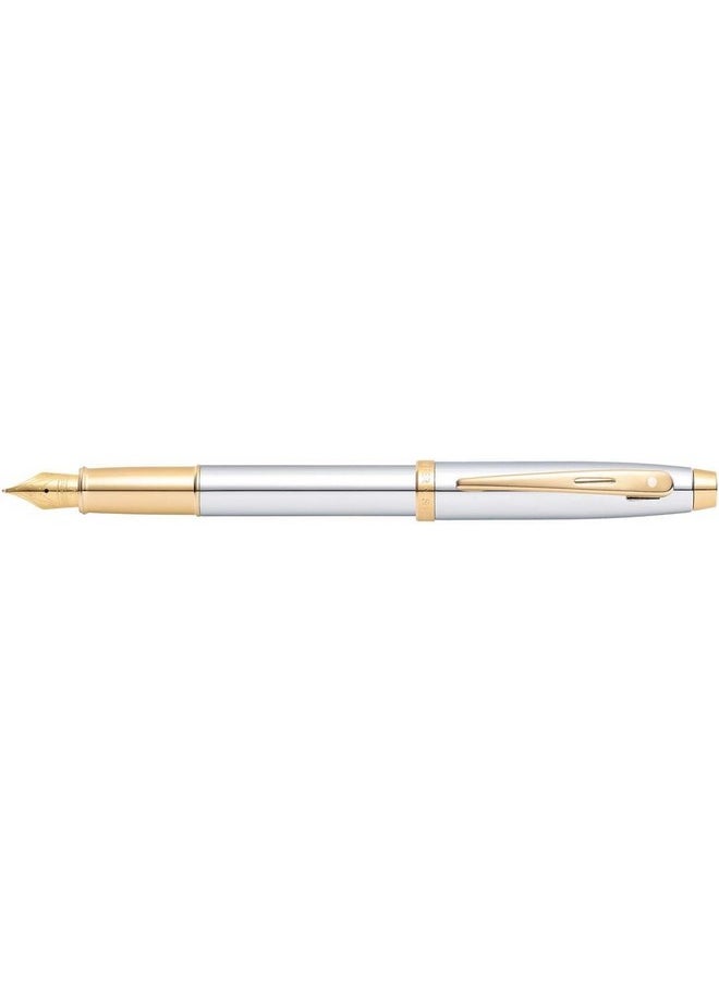 شيفر قلم حبر جاف Sheaffer Gift 100 9340 مطلي بالكروم المصقول مع حواف ذهبية اللون | قلم حبر جاف متوسط السن | مجموعة أقلام للهدايا  - Image 1