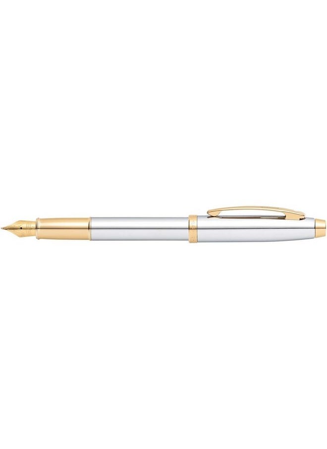 شيفر قلم حبر جاف Sheaffer Gift 100 9340 مطلي بالكروم المصقول مع حواف ذهبية اللون | قلم حبر جاف متوسط السن | مجموعة أقلام للهدايا  - Image 2