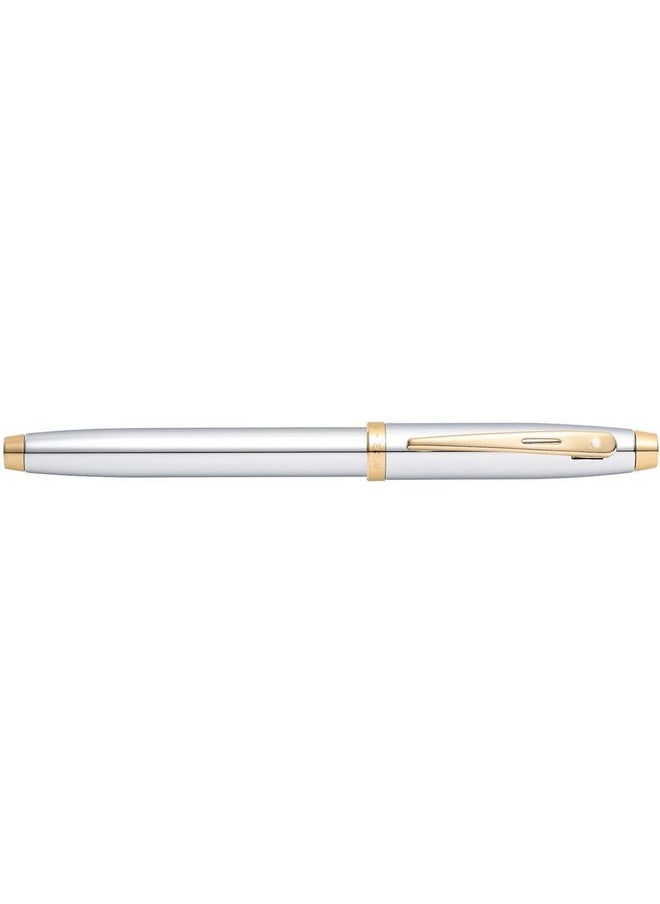 شيفر قلم حبر جاف Sheaffer Gift 100 9340 مطلي بالكروم المصقول مع حواف ذهبية اللون | قلم حبر جاف متوسط السن | مجموعة أقلام للهدايا  - Image 3