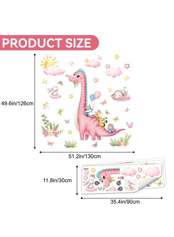 Sunoyar Pink Large Dinosaur Wall Decals, Sunoyar Removable Dinosaur Wall Stickers, Self-Adhesive DIY Peel & Stick Dino Mural Decor for Kids Boys Baby Nursery Bedroom Living Room - Image 2