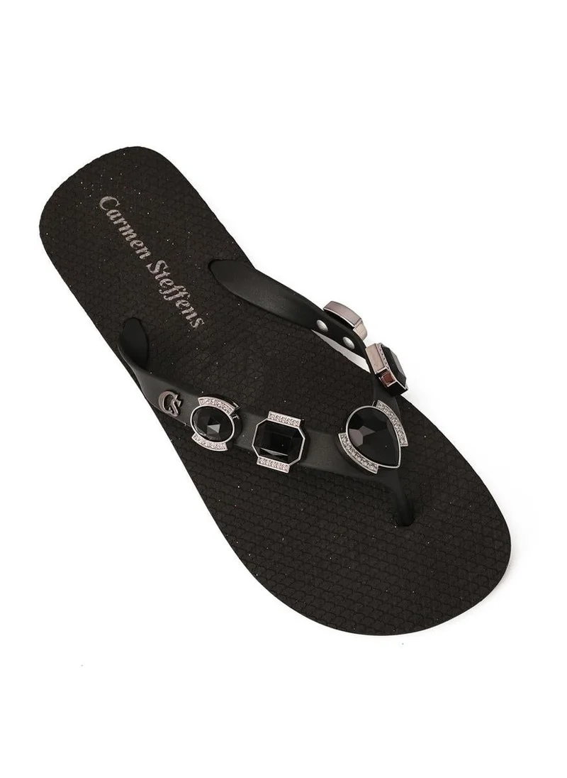 Carmen Steffens Black Flip-Flop with Rhinestones