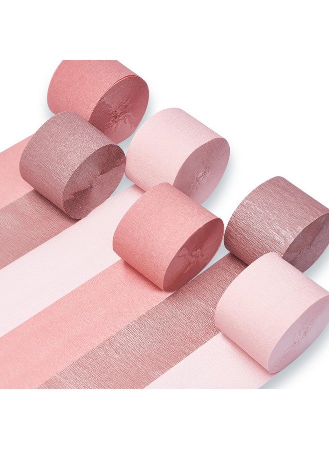 PartyWoo Crepe Paper Streamers 6 Rolls 492Ft Pack Of Metallic Rose Gold Pink Dusty Pink Party Streamers For Bride To Be Party Decorations Bachelorette Party Decorations (1.8 Inch X 82 Ft/Roll) - Image 1