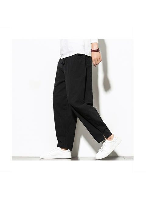 Generic - Mens Spring Summer Linen Casual Pants Loose-fit [K8011] black - Image 1
