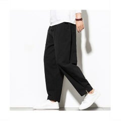 Generic Mens Spring Summer Linen Casual Pants Loose-fit [K8011] black 