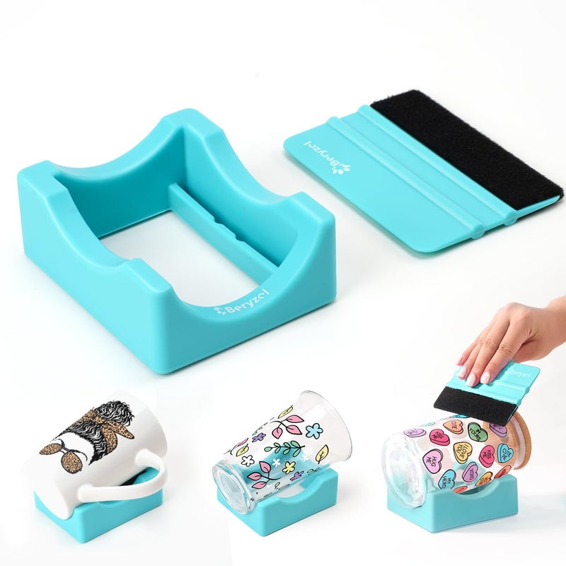 Beryzol Silicone Cup Cradle, Cup Cradle for Tumblers with Felt Squeegee Use to Apply UV DTF Stickers/Vinyl Stickers for Tumblers - Keep Mugs in Place - Image 1