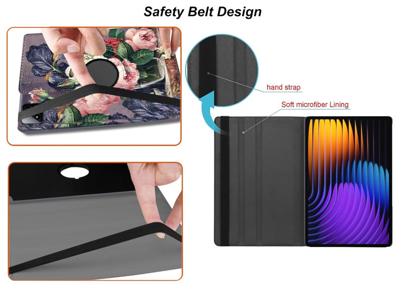 TGK Rotating Flip Case for Xiaomi Mi Pad 7 11.2 inch Tablet/Pad 7 Pro Printed Cover (Roses) - Image 4