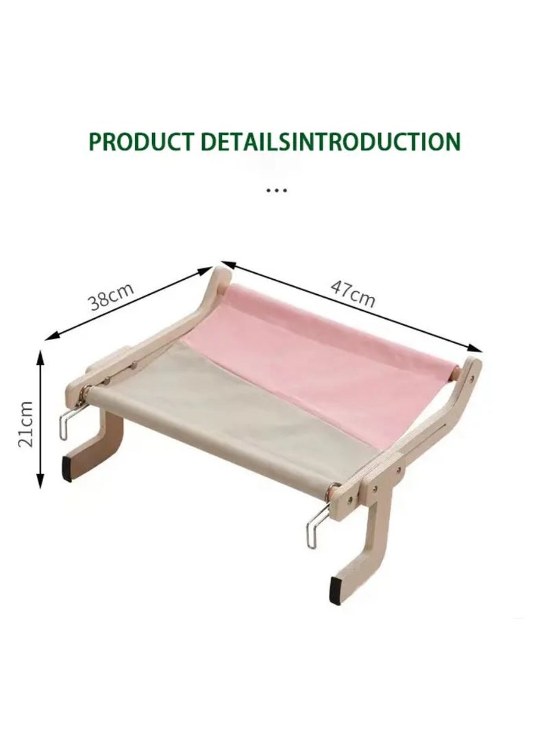 A.M - Wooden Cat Window Hammock Window cat Bed cat Hammock,Cat Sill Window Perch Sturdy Cat Hammock Window Seat,Cat Window Shelf Seat with 4 Legs,Adjustable Cat Bed Suitablefor Windowsill - Image 1