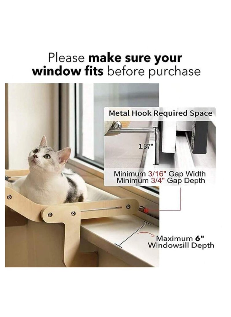 A.M - Wooden Cat Window Hammock Window cat Bed cat Hammock,Cat Sill Window Perch Sturdy Cat Hammock Window Seat,Cat Window Shelf Seat with 4 Legs,Adjustable Cat Bed Suitablefor Windowsill - Image 1
