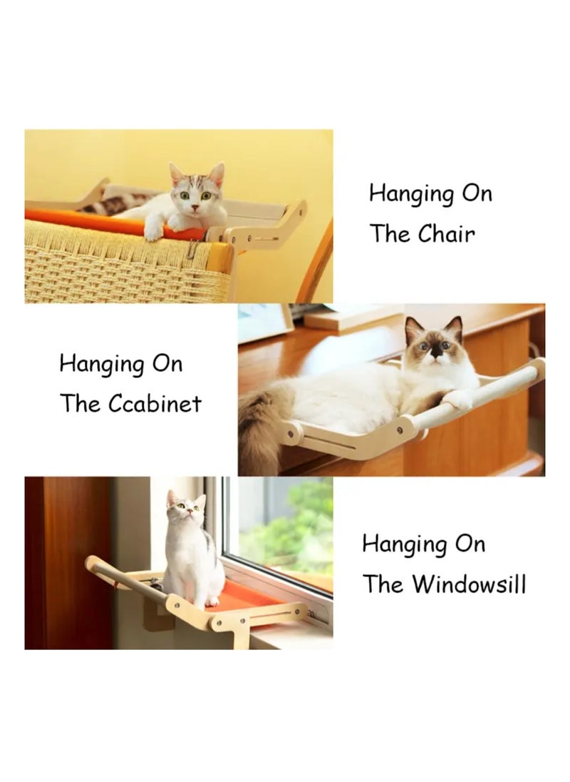 A.M - Wooden Cat Window Hammock Window cat Bed cat Hammock,Cat Sill Window Perch Sturdy Cat Hammock Window Seat,Cat Window Shelf Seat with 4 Legs,Adjustable Cat Bed Suitablefor Windowsill - Image 1