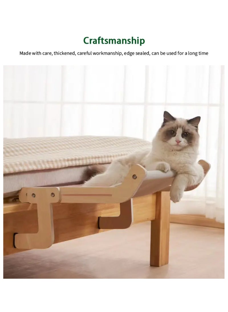 A.M - Wooden Cat Window Hammock Window cat Bed cat Hammock,Cat Sill Window Perch Sturdy Cat Hammock Window Seat,Cat Window Shelf Seat with 4 Legs,Adjustable Cat Bed Suitablefor Windowsill - Image 1
