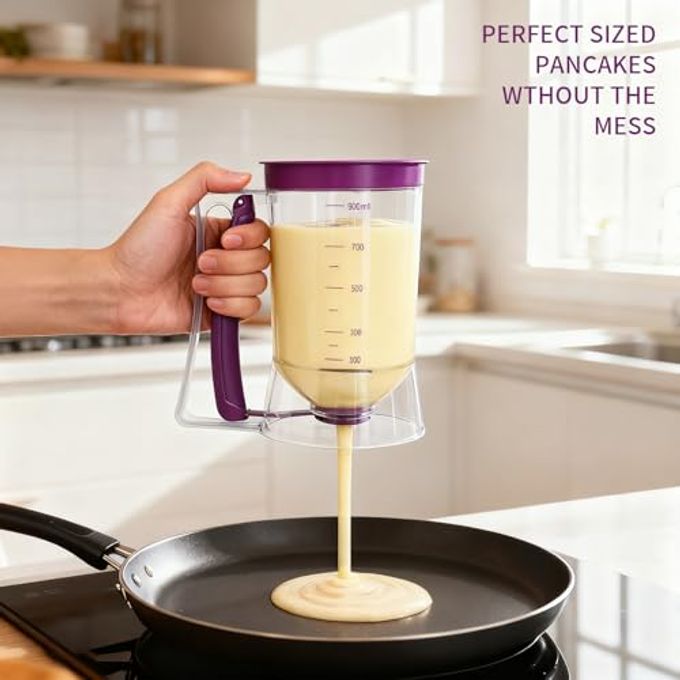 YOUOIVIA Pancake Batter Dispenser 4-Cup Cupcake Batter Separator with Squeeze Handle Kitchen Must Have Baking Tool for Pancakes, Cupcake, Waffle, Muffin Mix Pancake Maker with Measuring Label - Image 5