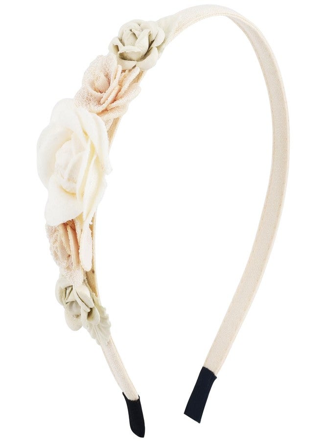 Tmtains Flower Headbands for Girls Kids Toddlers Rose Floral Headpiece Non Slip Elegant Wedding Flower Crown Hairband Spring Summer Fashion Cloth Headdress Accessories for Birthday Party (Beige) - Image 1