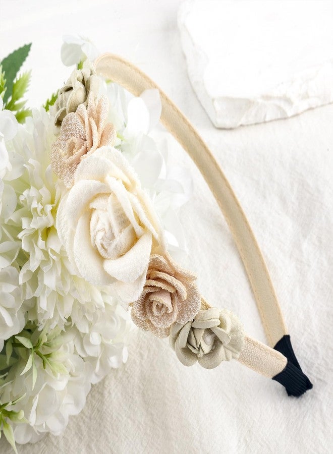 Tmtains Flower Headbands for Girls Kids Toddlers Rose Floral Headpiece Non Slip Elegant Wedding Flower Crown Hairband Spring Summer Fashion Cloth Headdress Accessories for Birthday Party (Beige) - Image 3