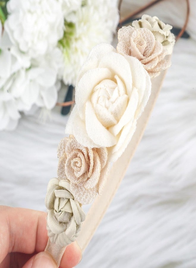 Tmtains Flower Headbands for Girls Kids Toddlers Rose Floral Headpiece Non Slip Elegant Wedding Flower Crown Hairband Spring Summer Fashion Cloth Headdress Accessories for Birthday Party (Beige) - Image 4