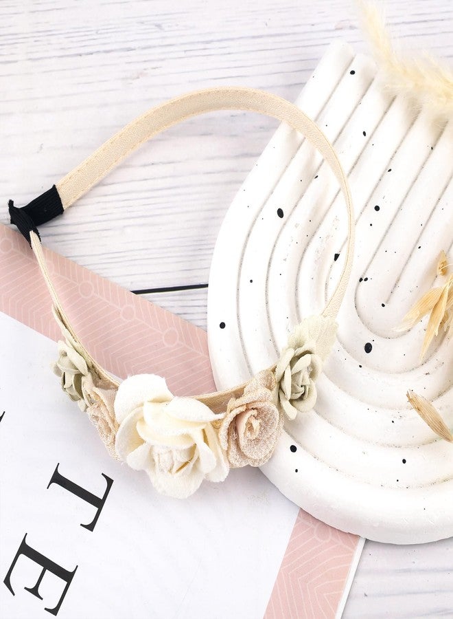 Tmtains Flower Headbands for Girls Kids Toddlers Rose Floral Headpiece Non Slip Elegant Wedding Flower Crown Hairband Spring Summer Fashion Cloth Headdress Accessories for Birthday Party (Beige) - Image 2