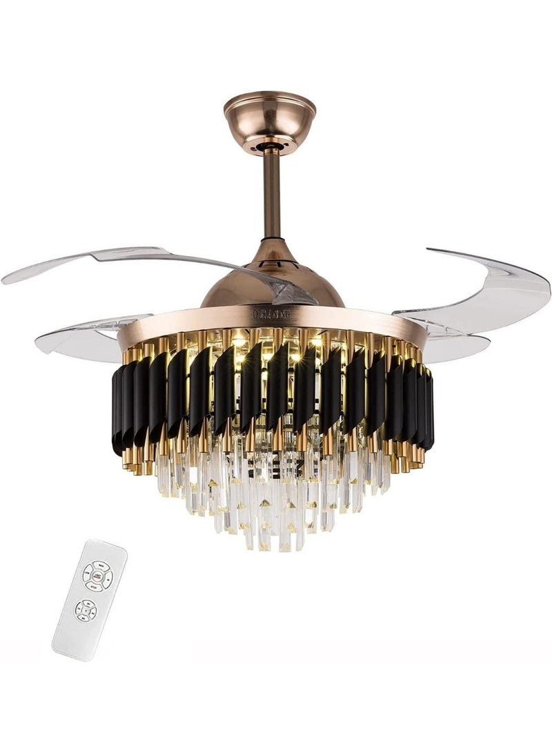 Luxury Crystal Ceiling Fan with Light & Remote Control, Modern Chandelier Fan, LED Decorative Ceiling Fan for Living Room, Bedroom, Dining Area – Silent Motor - Image 1