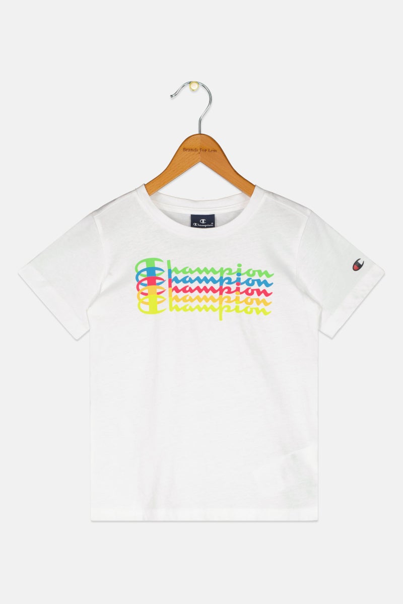 Champion Kids Boy Sportswear Fit Short Sleeve Outdoor T Shirt, White - Image 1