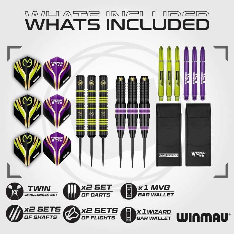 WINMAU Darts Michael 'MvG' Van Gerwen Vs Simon 'The Wizard' Whitlock Twin Set - 22g Steeltip Brass Darts with Flights and Shafts - Image 2