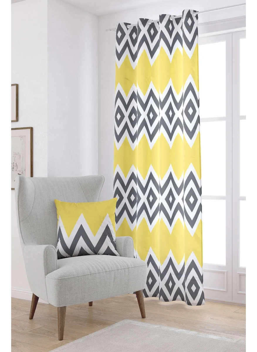 Cango Home Yellow Gray Decorative Zigzag Patterned Digital Printed Curtain YST12-PR