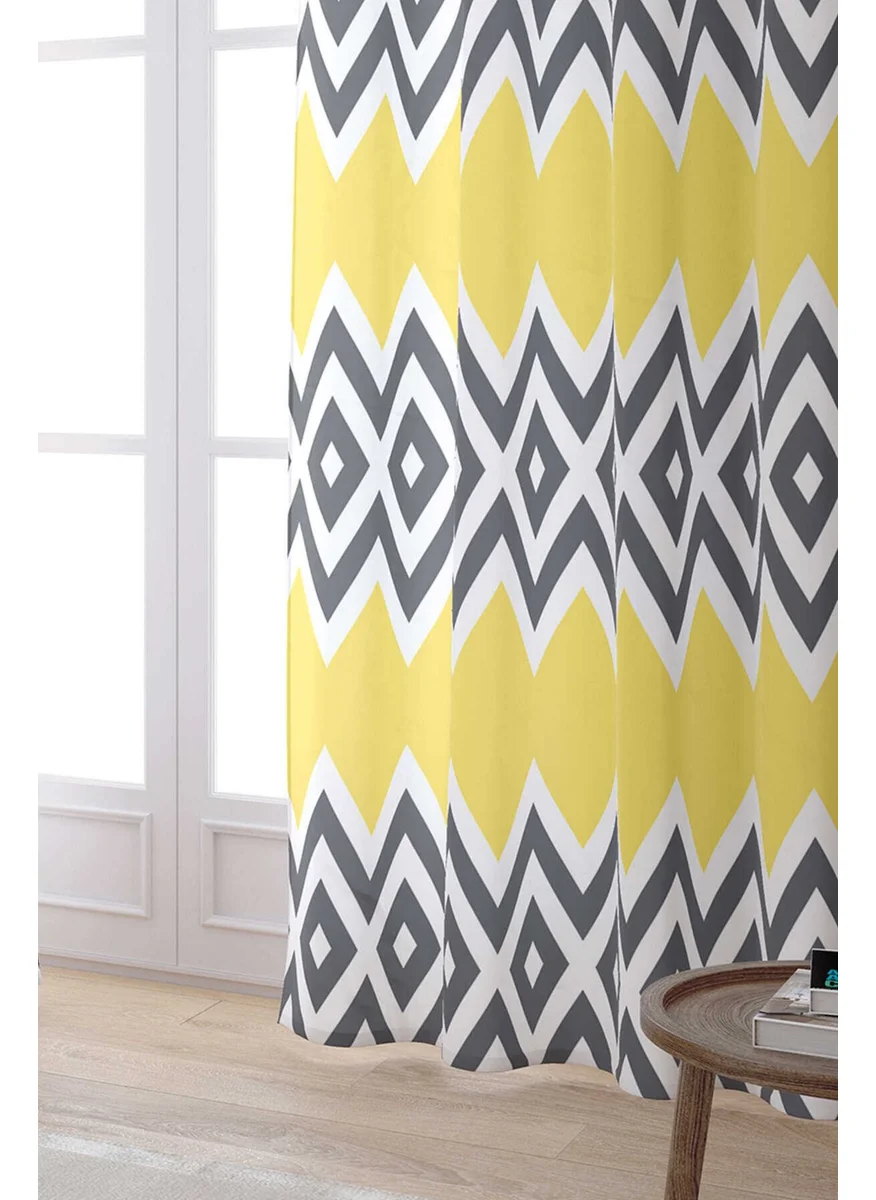 Cango Home Yellow Gray Decorative Zigzag Patterned Digital Printed Curtain YST12-PR