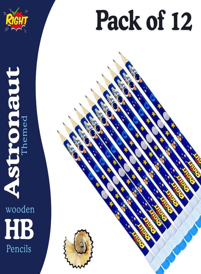 RIGHT HB Wooden Pencils Set for Kids – Pack of 12, Super Dark Black Pencils with Top Erasers, 1 Grip & 1 Sharpener | Writing Pencils for School, Home & Study Use (Astronaut) - Image 2