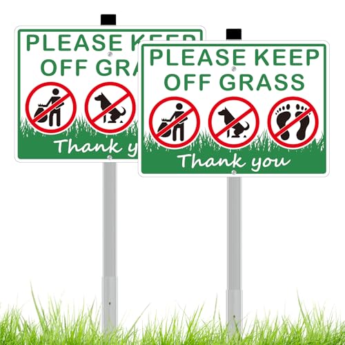 Frohllia 2 Pack Keep Off Grass Sign Stay Off Grass Signs for Yard 8x28 Heavy Duty Aluminum Keep Off Grass Signs Weather Resistant and Easy to Install with Long Stake Green - Image 1