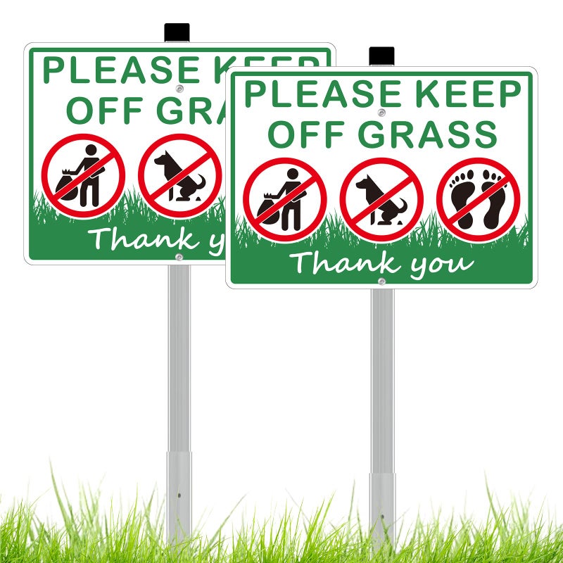 Frohllia 2 Pack Keep Off Grass Sign Stay Off Grass Signs for Yard 8x28 Heavy Duty Aluminum Keep Off Grass Signs Weather Resistant and Easy to Install with Long Stake Green - Image 2