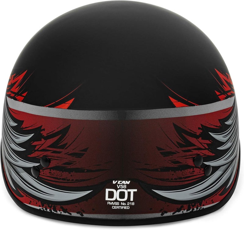 VCAN Cruiser Solid Flat Black Half Face Motorcycle Helmet with Drop-Down Sun Visor - Image 5
