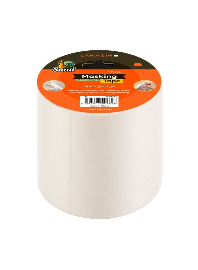 LAWAZIM Snail 4 Rolls White Masking Tape - 24mmx20Yard - Paper Painter Tape, Removable and Hand Tearable Masking Tape for Painting, Art, Drafting, Labeling, DIY, Home and Office Use - Image 2