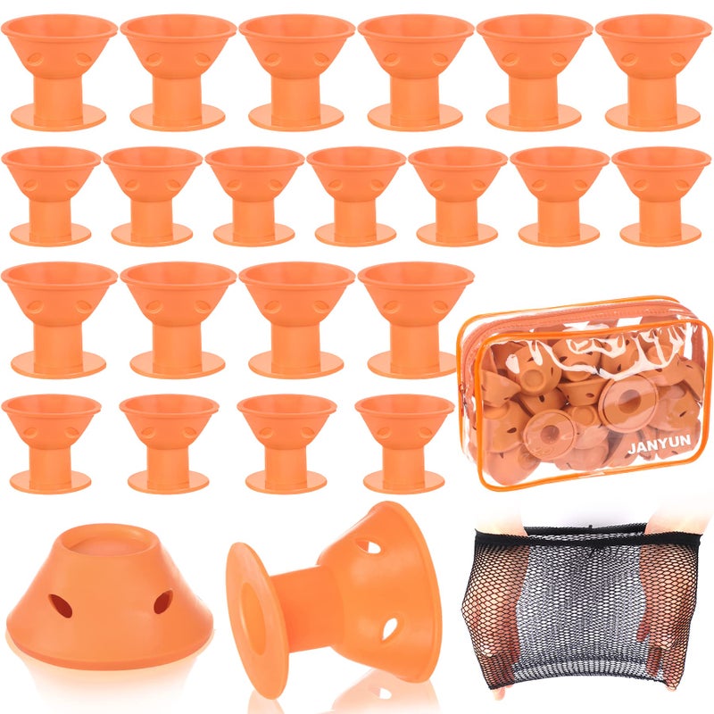 JANYUN JANYUN 40 Pcs Orange Magic Silicone Hair Rollers Include 20pcs Large Silicone Curlers 20pcs Heatless Small Hair Curlers Orange