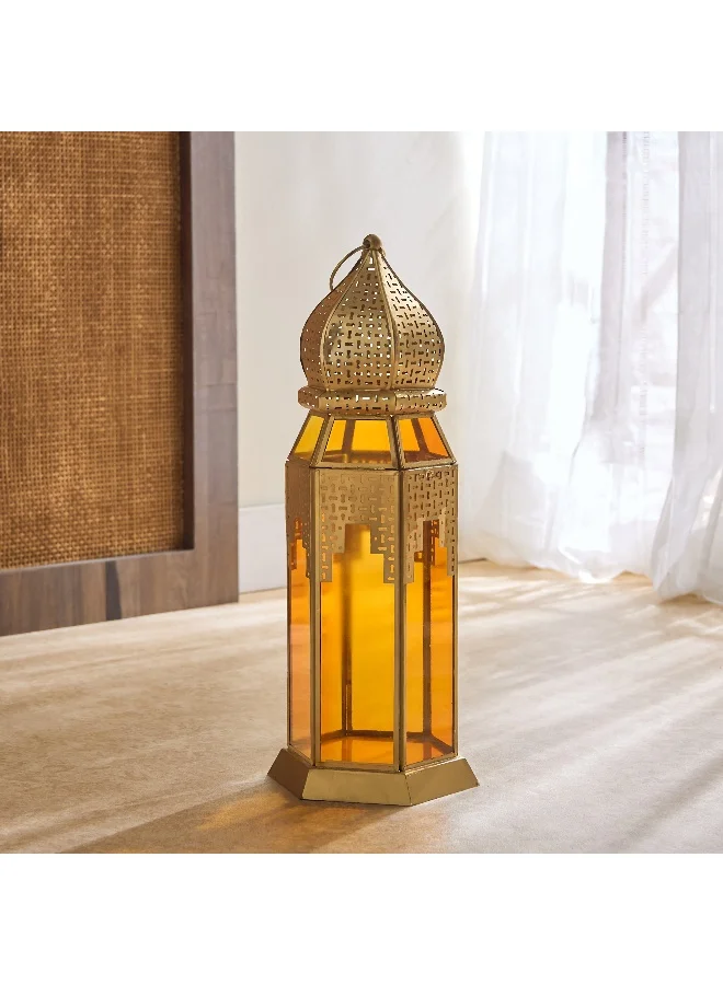 Home Box Skyline Mirage Metal Cutwork Lantern With Glass - 16.5X16.5X40 Cm