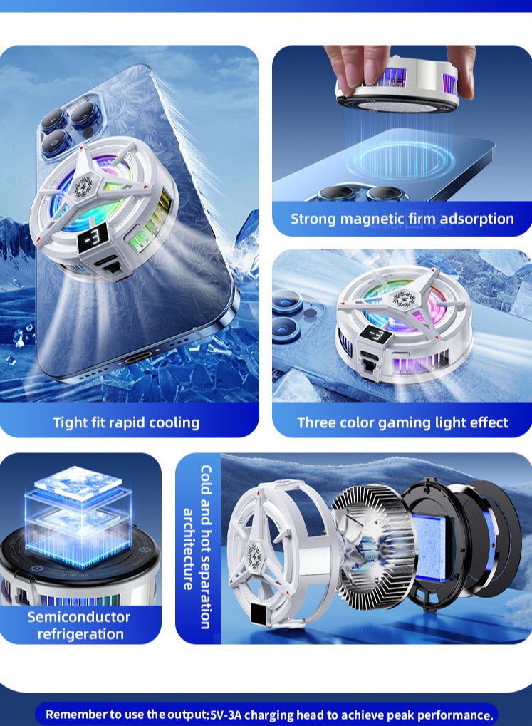 Exceed Semiconductor Phone Cooler with RGB Light, Phone Cooler for Game Fan PUBG, Designed iPhone 12/13 Series, Live Streaming and Vlog, Semiconductor Heatsink Without Noise iOS Android, ipad Tablet, Digital display temperature - Image 3