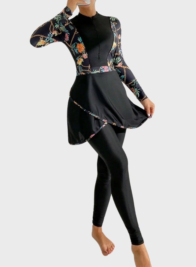 Fianser Burkini Swimsuits Set 2-Piece Full Cover Swimwear Long Sleeve Muslim Zipper Conservative Modest Fashion Classic Islamic Sun Protection Diving Surfing Suit - Image 1