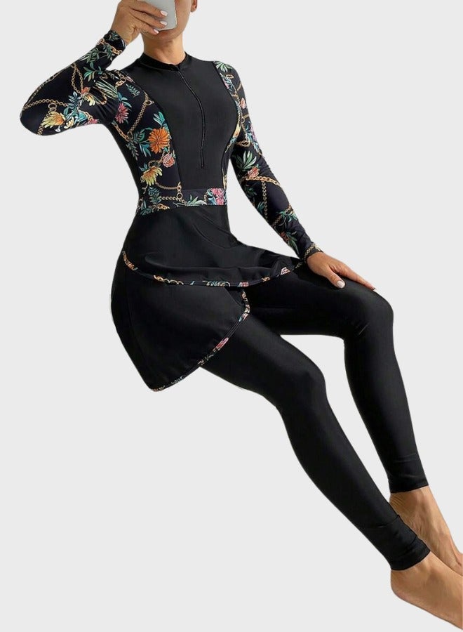 Fianser Burkini Swimsuits Set 2-Piece Full Cover Swimwear Long Sleeve Muslim Zipper Conservative Modest Fashion Classic Islamic Sun Protection Diving Surfing Suit - Image 3