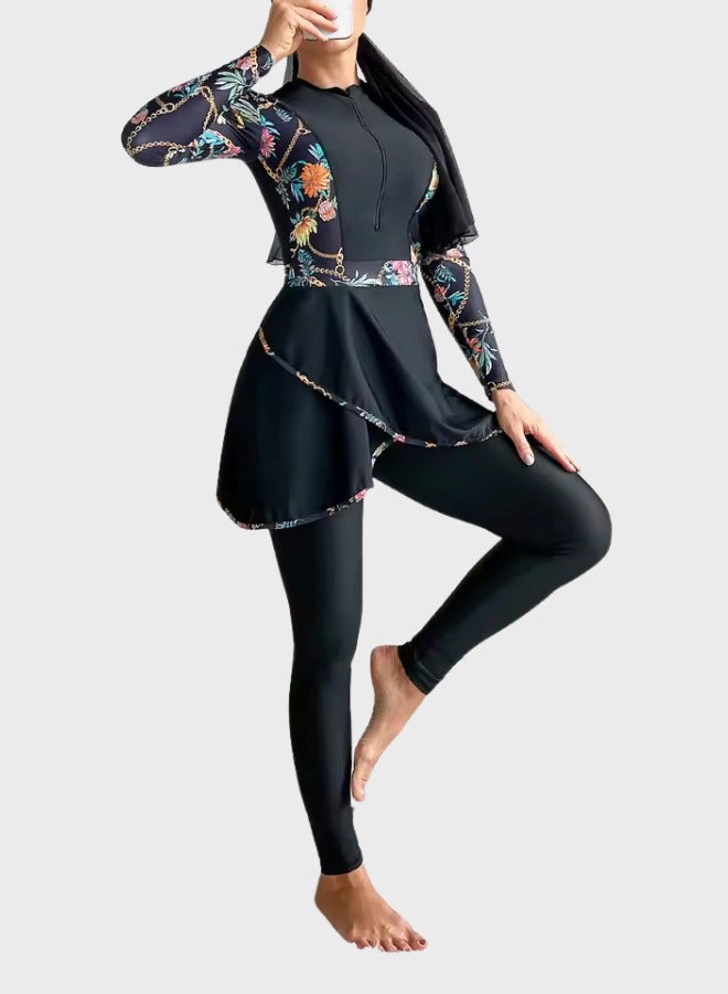 Fianser Burkini Swimsuits Set 2-Piece Full Cover Swimwear Long Sleeve Muslim Zipper Conservative Modest Fashion Classic Islamic Sun Protection Diving Surfing Suit - Image 4