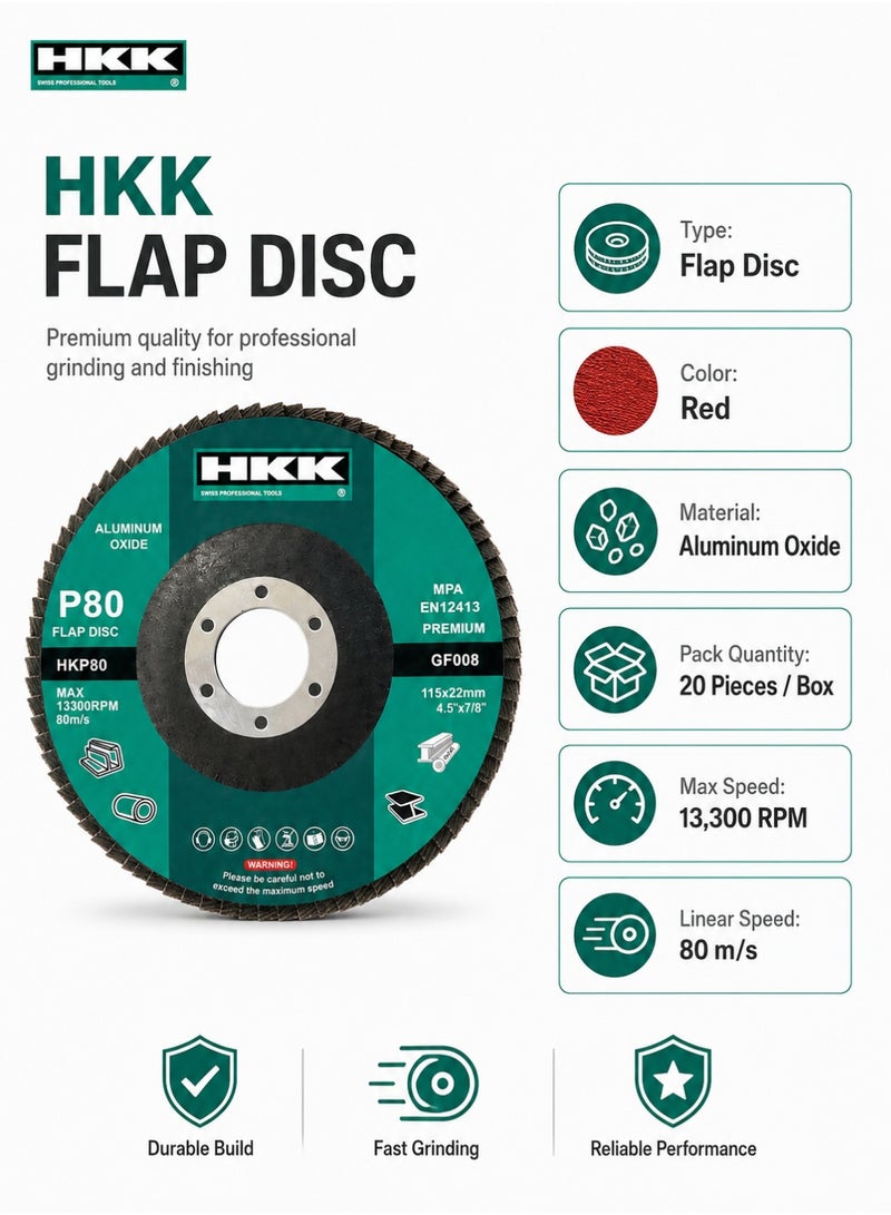 ح ك ك عبوة أقراص صنفرة مروحية (Flap Disc) مكونة من 100 قطعة، مقاس 4.5 بوصة (115 مم) من أكسيد الألومنيوم، بفتحة مركزية 22 مم وسرعة قصوى 13,300 دورة في الدقيقة؛ مخصصة لجلي المعادن، وإزالة النتوءات، وتشطيب الأسطح. - Image 5