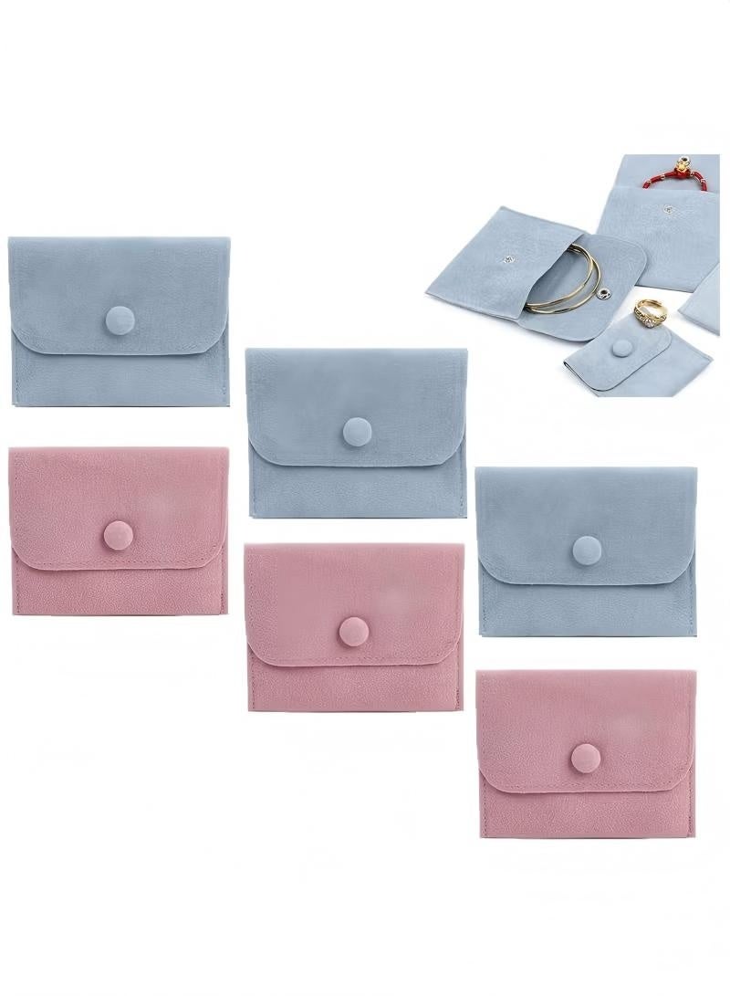 Elegant Silk Jewelry Storage Pouch with Snap Button Gift Bags, Small Jewelry Box for Bracelets, Necklaces, Earrings, Rings, Pendants, Brooches, Watches, and Other Small Items 6 Pcs (Pink+Blue) - Image 2