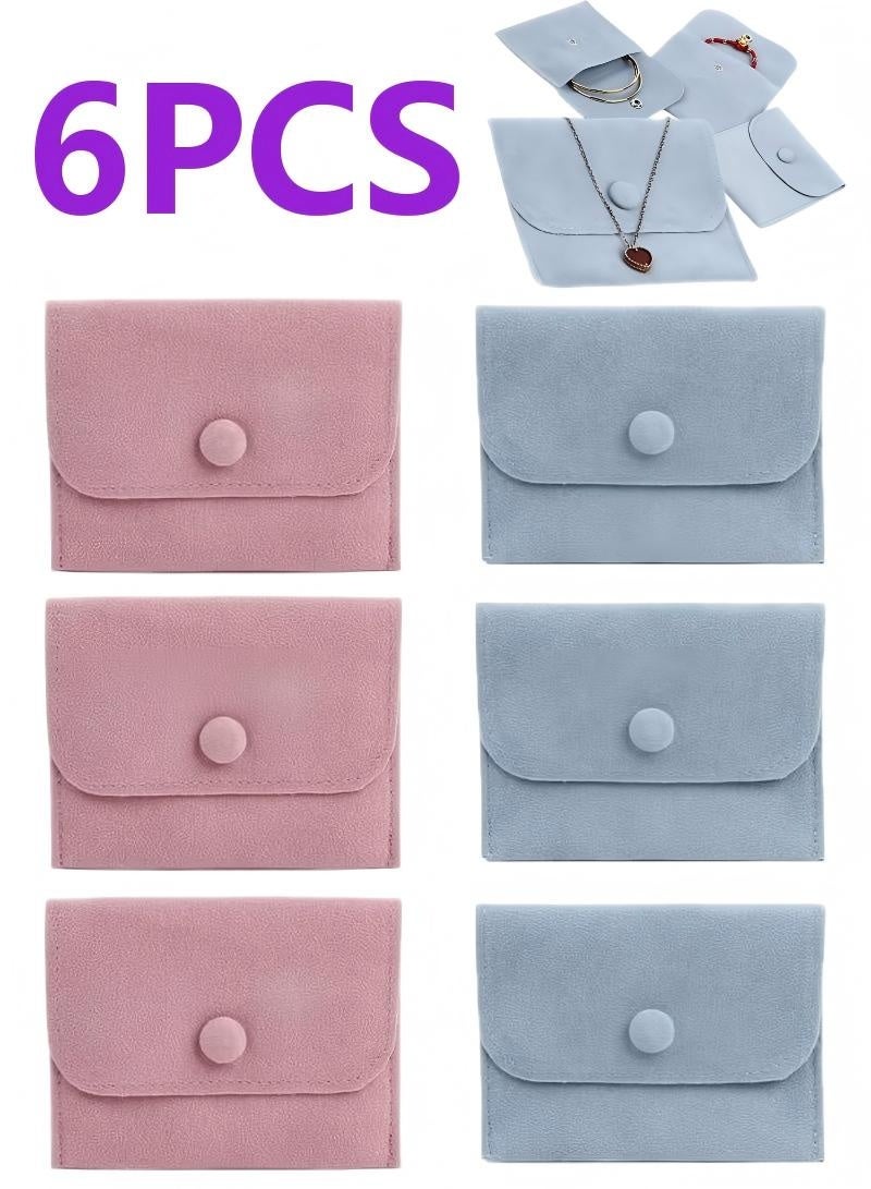 Elegant Silk Jewelry Storage Pouch with Snap Button Gift Bags, Small Jewelry Box for Bracelets, Necklaces, Earrings, Rings, Pendants, Brooches, Watches, and Other Small Items 6 Pcs (Pink+Blue) - Image 1