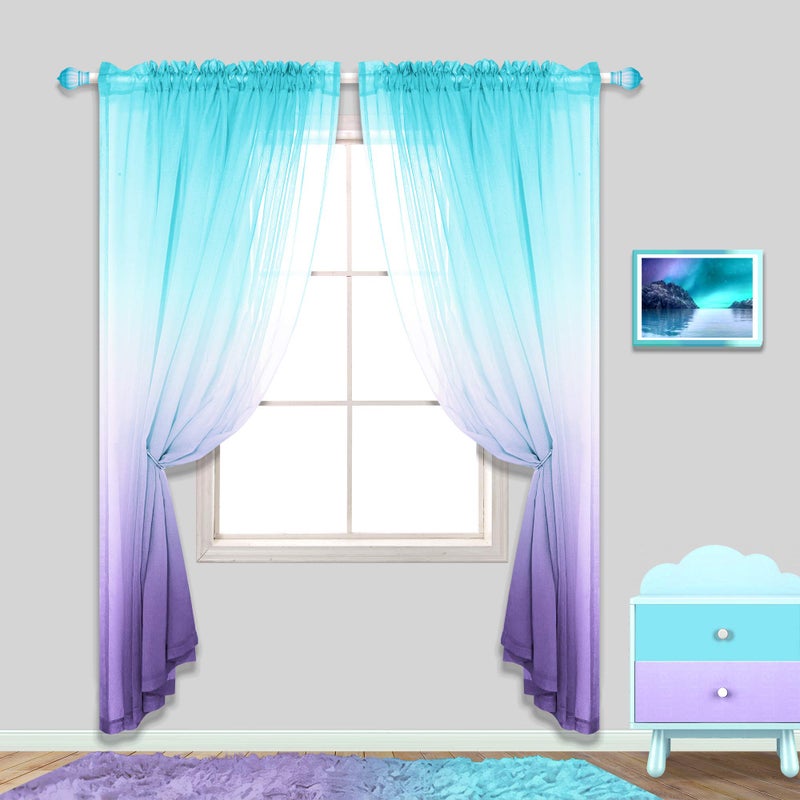 Pitalk Mermaid Girls Room Decorations for Bedroom 2 Panels Rod Pocket Ombre Curtains Mermaid Room Decor for Teen Girls Aqua Teal and Lilac Purple 63 Inch Length - Image 4