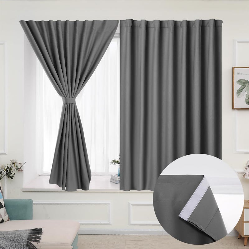 MUAMAR 2PCS ستائر تعتيم الستائر خصوصية 63 بوصة بطول الستائر نافذة سهلة تثبيت ظلال النافذة المعزولة الحرارية لا توجد قضبان رمادية 42 "W x 63" L. - Image 1