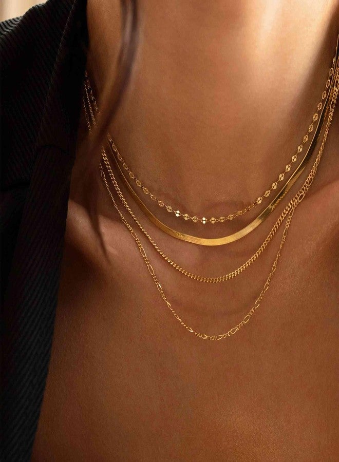 Krfy Gold Chain Necklace for Women Trendy - 925 Sterling Silver Clasp Dainty Choker Necklace 14K Gold Plated 14/16/18/20 inch Thin Simple Box Figaro Chain Herringbone Necklace Gold Jewelry for Women, - Image 5