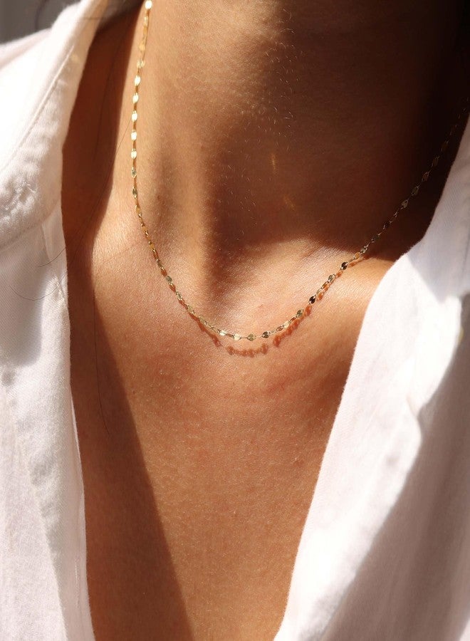 Krfy Gold Chain Necklace for Women Trendy - 925 Sterling Silver Clasp Dainty Choker Necklace 14K Gold Plated 14/16/18/20 inch Thin Simple Box Figaro Chain Herringbone Necklace Gold Jewelry for Women, - Image 3