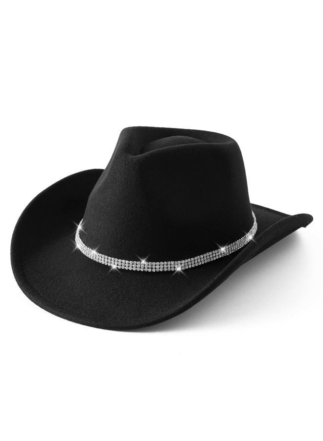 Jastore Glitter Silver Cowboy Hats for Girls Western Sparkly Rhinestone Cowgirl Hat for Kids, Black, 6-12 Years - Image 1