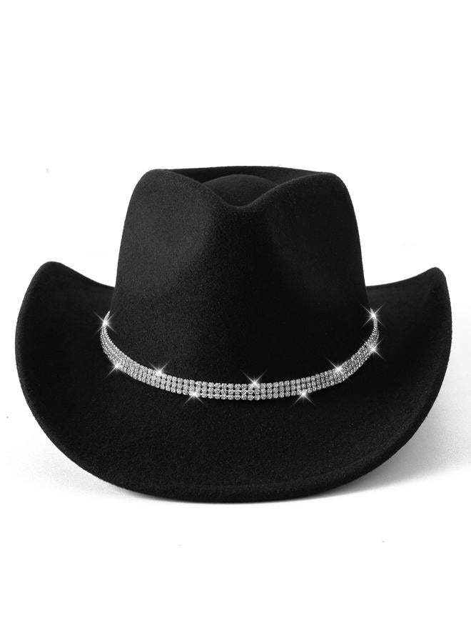 Jastore Glitter Silver Cowboy Hats for Girls Western Sparkly Rhinestone Cowgirl Hat for Kids, Black, 6-12 Years - Image 3
