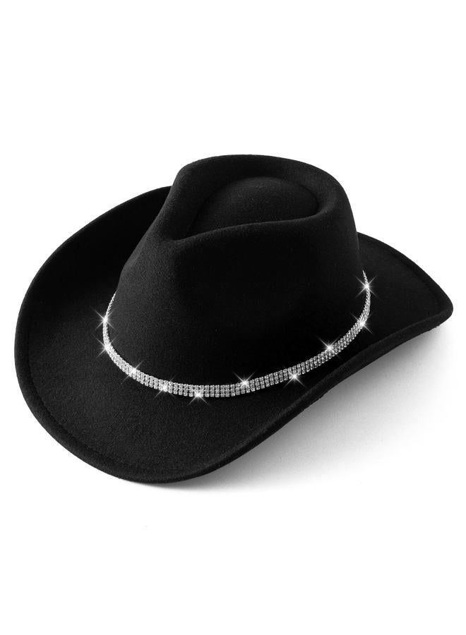 Jastore Glitter Silver Cowboy Hats for Girls Western Sparkly Rhinestone Cowgirl Hat for Kids, Black, 6-12 Years - Image 2