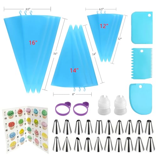 GEMLON Reusable Piping Bags and Tips Set - Silicone Pastry Bags 3X (12’’+14’’+16’’) with Icing & Frosting Tips for Cake Decorating, Cupcakes, Cookies, Deviled Eggs, and Baking Accessories, Baking Tools Kit - Image 4