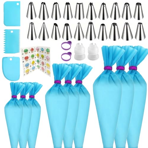 GEMLON Reusable Piping Bags and Tips Set - Silicone Pastry Bags 3X (12’’+14’’+16’’) with Icing & Frosting Tips for Cake Decorating, Cupcakes, Cookies, Deviled Eggs, and Baking Accessories, Baking Tools Kit - Image 1